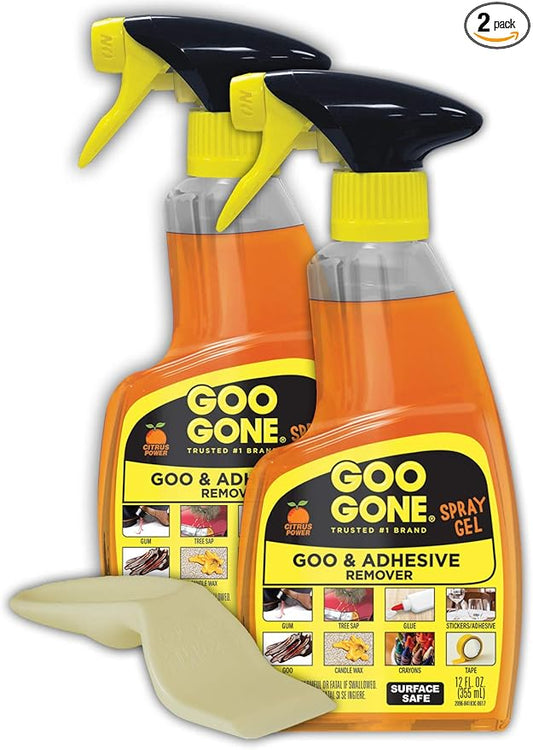 Goo Gone Adhesive Remover Spray Gel, Removes Chewing Gum, Grease, Tar, Stickers, Labels, Tape Residue, Oil, Blood, Lipstick, Mascara, 2 Pack & Sticker Lifter