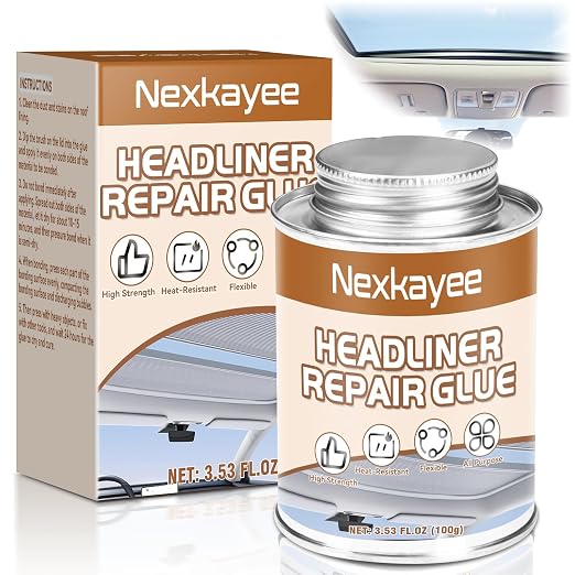 Headliner Glue for Cars, Strong Car Upholstery Glue for Fabric Leather Roof Liner Repair, Heat & Water Resistant Clear Headliner Adhesive for Automotive Interior (100ml)