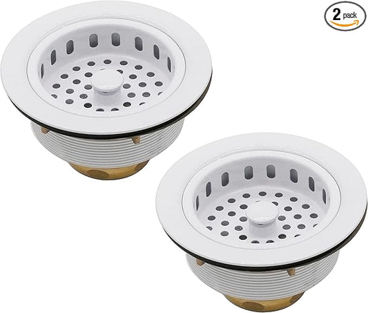 Westbrass D2145-50 3-1/2" Post Style Large Kitchen Sink Basket Strainer, Powder Coat White (2-Pack)