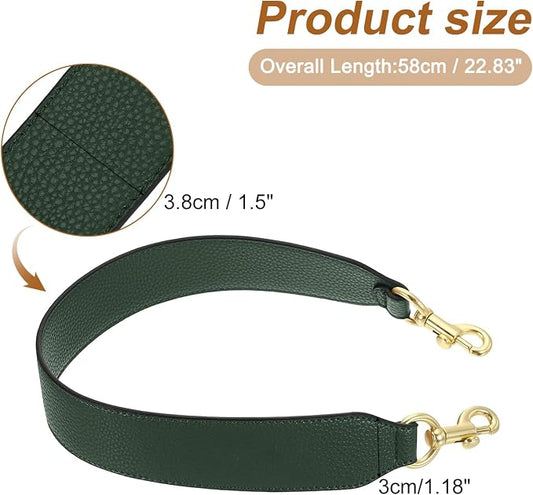 uxcell 22.83 Inch PU Leather Short Bag Strap with Clasp, Purse Handles Handbags Replacement Straps for Clutch Bag Crossbody Underarm Bags, Light Gold Buckle, Dark Green