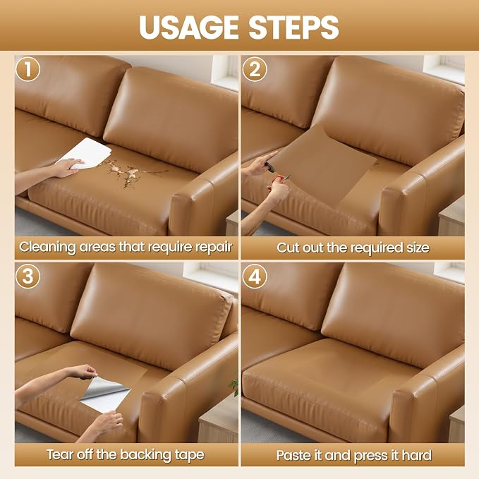 WALLAX Leather Repair Patch, 16 x 79 Inches Self Adhesive Leather Repair Tape for Furniture, Couch, Sofa, Car Seats, Office Chair, Car Interior, Upholstery, Vinyl Repair Kit (Medium Brown)