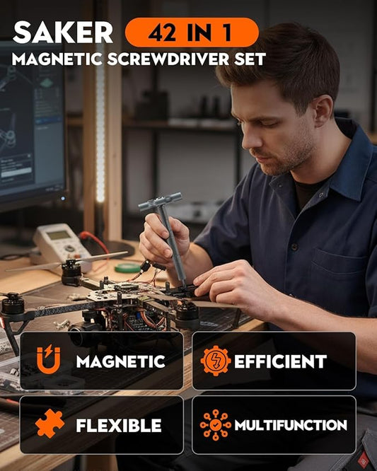 Saker 42-in-1 Magnetic Screwdriver Kit with T Handle Multi-Bit Ratchet Screwdriver Set for Home, Computer, Bicycle, Furniture, DIY Gifts Dark Grey