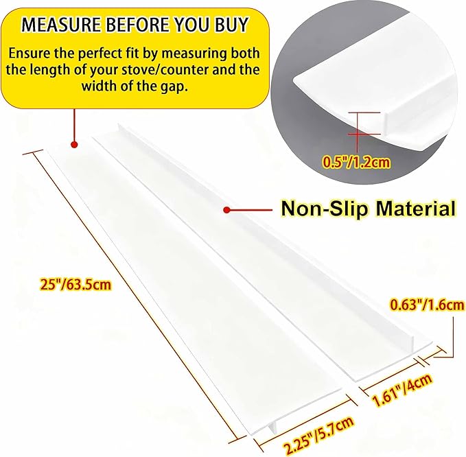 2 Pack Flexible Kitchen Stove Gap Covers, Silicone Gap Fillers Between Counter and Stovetop,Washer, Oven, Dryer, Easy to Wipe, Food grade silicone material (White,25in)