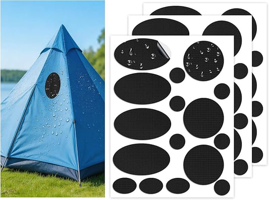 Waterproof Self-Adhesive Nylon Fabric Repair Tape - Tent Repair Kit,48pcs Fabric Patches for Tent, Jacket, Clothes, Puffer Down Jacket,Sleeping Bag, Outdoor Gear Tenacious Repairs Tape, Black