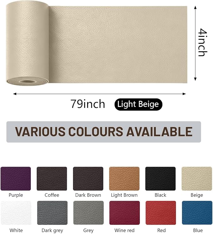 BOUYEER Leather Repair Patch Tape Kit,Self Adhesive Leather Repair for Sofa，Car Seat,Office Chair,Furniture,Jacket,Waterproof Strong Adhesive Vinyl Repair Kit. 4 in x 79 in,Light Beige