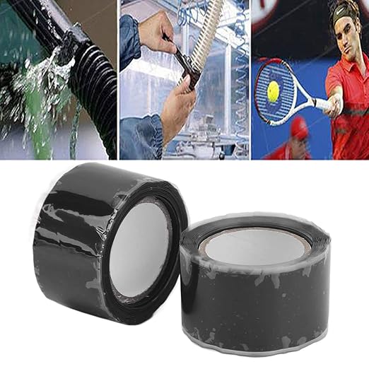 Self Fusing Silicone Tape, Waterproof Insulation Adhesive Tape, 2 Rolls 1.5m x 2.5cm - Heat, Easy Tear, Durable Pipe and Hose Repair Solution (Black)