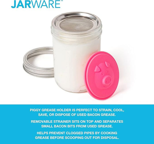 Jarware Silicone Bacon Grease Saver Mason Jar Lid With Strainer, Wide Mouth