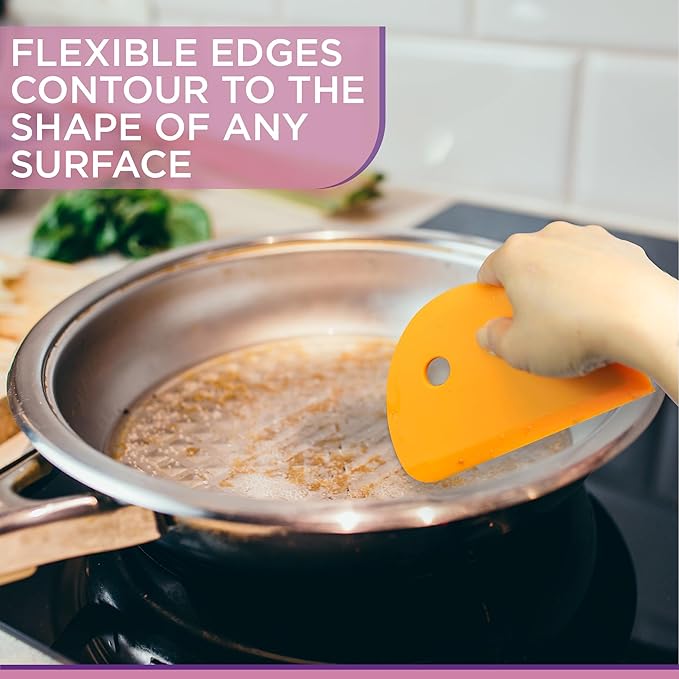 Zoie + Chloe Multipurpose Silicone Bowl Scraper - Dough Scraper for Cleaning Mixing Bowls, Baking Pan - Silicone Scraper Spatula For Painting, Smoothing, Frosting, Cake Decorating - Orange, 7x3.75"
