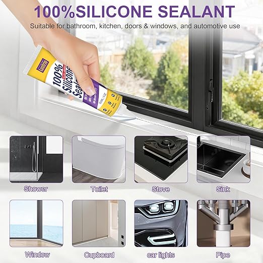 No Caulking Gun Needed – 5oz Silicone Sealant, 100% Waterproof & Flexible Adhesive Caulk, UV Weather Resistant for Kitchen Bathroom Shower Window Auto, Crack Proof Sealant Tube (Black)