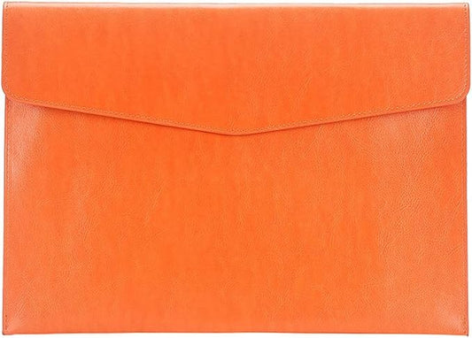 PU Leather A4 File Folder Document Holder Envelope Folder Case with Snap Closure for Receipt Contract Orange