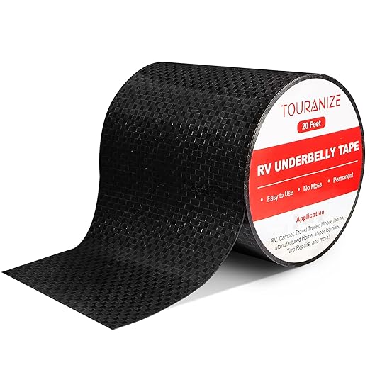 RV Underbelly Material RV Underbelly Tape, 4'' x 20' Waterproof Flex Belly Tape with Permanent Sealing Adhesive for Mobile Home, Camper Travel Trailer, Tear Repair Patch, Black