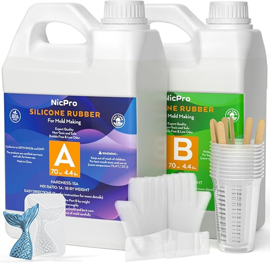 Nicpro 140oz Silicone Mold Making Kit, 15A Platinum Liquid Silicones Rubber, Flexible Silicone Molds Maker Mix Ratio 1:1 for Casting 3D Resins Candle Soap Molds DIY with Gloves, Sticks, Mixing Cups