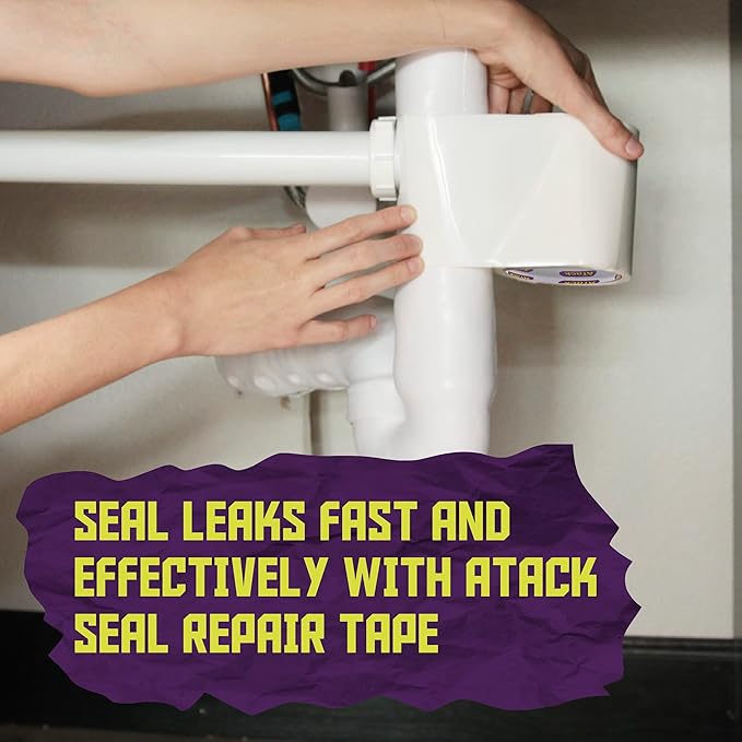 ATack Waterproof Patch and Seal Tape, White, 4 Inches x 10 Feet, Water Barrier Tape for Stop Leak Repair on Pipes, Chimney, Roof, Boat, and HVAC