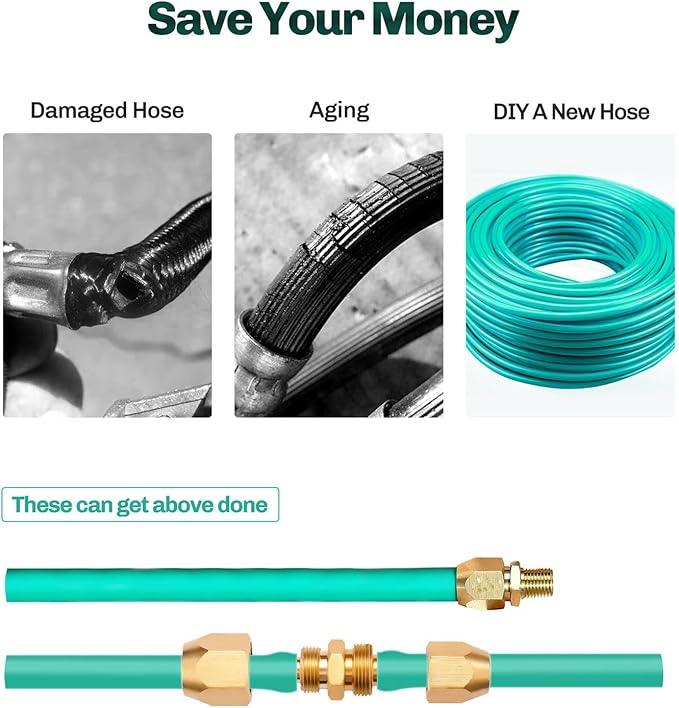 2 Pack Soild Brass HPT Air Reusable Hose Splicer Repair Kit,Air Hose Fitting for 1/4-Inch ID Hose