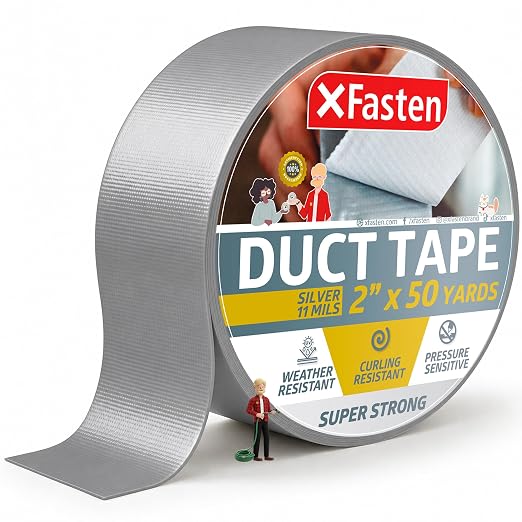 XFasten Super Strong Duct Tape, Gray/Silver, 2-Inch x 50 Yards, 11mil | Waterproof and UV-Resistant Heavy-Duty Duct Tape | All Weather Duct Tape for Packing, Patch, and Outdoor Repairs