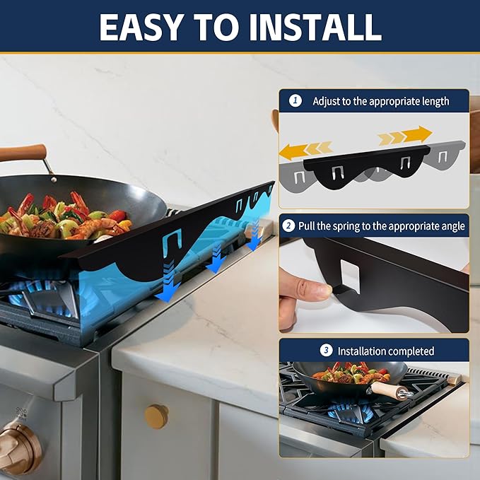 Stove Gap Covers Stainless Steel, Heat Resistant Gap Filler, Adjustable 13.8” to 27.6” Length, 1.05” Wide, Range Trim Kit - KIGJU Side Gap Guards for Stovetop, Kitchen Counter & Oven (Black 2 Pack)
