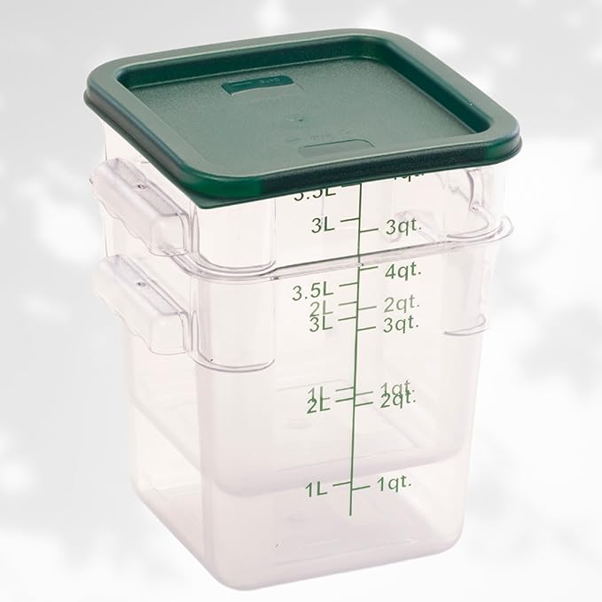 FSE Square Food Container, 4 Quart, Polycarbonate, Reusable, Clear, NSF, (LID SOLD SEPARATELY)