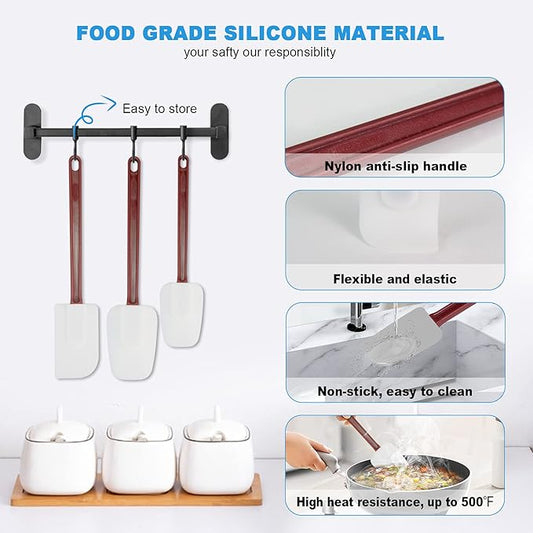 High Heat Resistant Silicone Scraper Spoon Commercial Cooking Set - 2 x 16.5'' Spatula