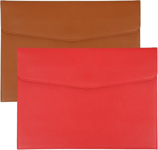PATIKIL 2Pcs PU Leather A4 File Folder, Document Holder Envelope Waterproof Napa Texture Filing Organizer Portfolio Folder Case with Magnetic Snap Closure for Home Office, Brown, Red