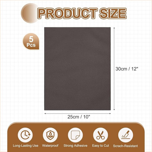 MECCANIXITY 3 Pcs Leather Repair Patch 10"x12" Self-Adhesive Leather Vinyl Repair Tape Kit for Furniture Couches Sofa Chair Car Boat Seats Jackets, Dark Coffee