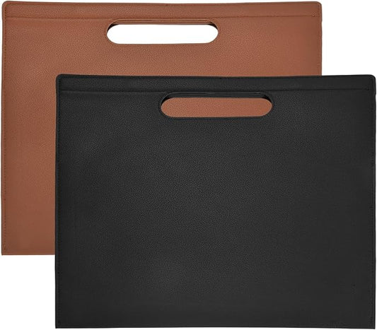 PATIKIL 2Pcs Leather Folder, 13.3x12.6 Magnetic Leather Document Holder File Folder PU Pouch Bag Portfolio File Organizer Handbag Personal Envelope Waterproof for Traveling, Brown Black