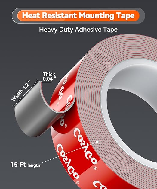 Double Sided Tape Heavy Duty, 15FT Outdoor Heat Resistant Automotive Waterproof Mounting Tape, 1.2In Width Super Strong Adhesion Foam Tape