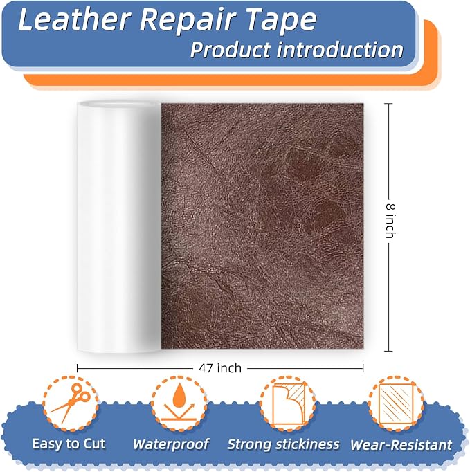 8x47 Inch Leather Repair Tape,Self Adhesive Leather Patches for Furniture,Vinyl Repair Kit for Couches,Bed,Car Seats,Chair (Coffee)