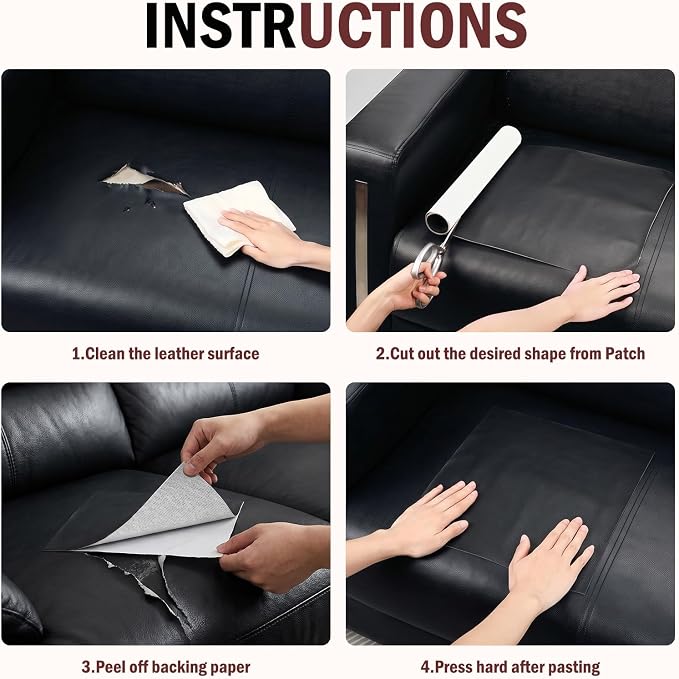 Leather Repair Patch, 17 x 79 Inch, Self Adhesive Leather Repair Tape, Large Vinyl Patch Kit, Vinyl Repair Tape, for Couches, Car Seats, Chairs, Furniture (Dark Grey)