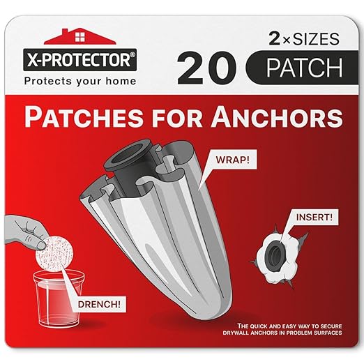 X-Protector Patches for Anchors - 20 PCS Set of 2 Sizes - Loose Wall Anchor Fix Pad - Dry Wall Anchor Repair Pads - Plaster Wall Anchors - Wall Anchors Repair Patches to Keep Them in Place!
