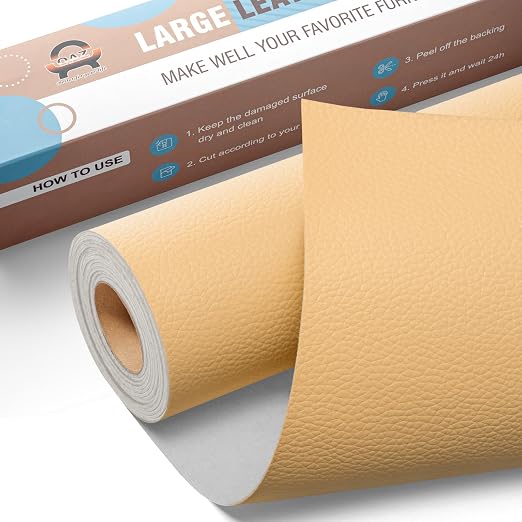 Leather Repair Kit for Furniture 16"x 63" Leather Tape Repair Patch Self Adhesive Sofa Vinyl Repair Patch Kit for Car Seat,Couch,Boat Seat,Chair - Butter Yellow
