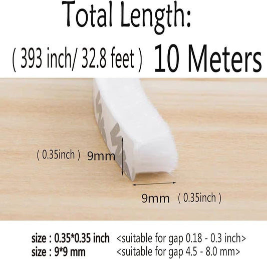 Weather Stripping Brush for Sliding Windows/Doors Frame Side,Pile Self Adhesive Weatherstrip Seal Strip Sealer Draft Stoppers (33ft x11/32 Backing x 11/32 Brush inch, White)