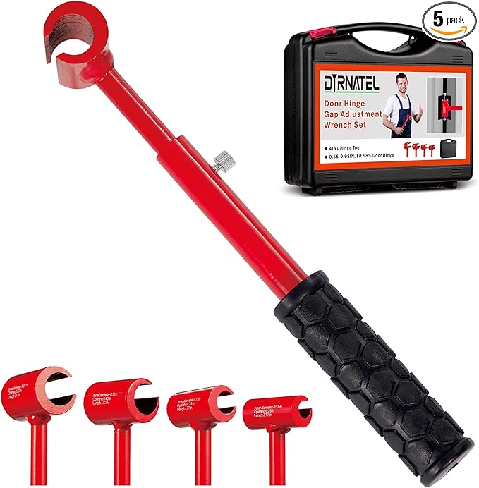 Hinge Gap Adjustment Wrench Tool Set, Upgraded 0.55-0.98 Inch Door Hinge Repair Spanner Key for Round Bolt Standard Gauge with 4-way Multi-Functional Utilities Key, Red