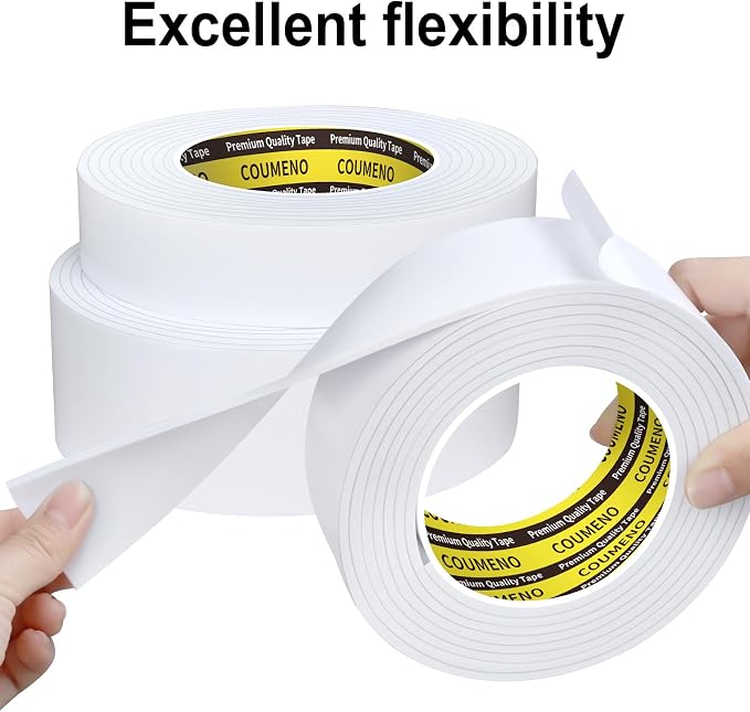 Single-Sided Adhesive EVA Foam Tape 1inX10FT,White Foam Weather Stripping,Door Seal & Window Insulation Tape,Waterproof Sound Proof Seal Strip for Doors,Windows,Garage Door & Gap Sealing