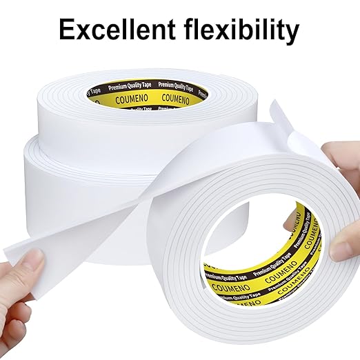 Single-Sided Adhesive EVA Foam Tape 1.8in x16.4FT,White Foam Weather Stripping,Door Seal & Window Insulation Tape,Waterproof Sound Proof Seal Strip for Doors,Windows,Garage Door & Gap Sealing