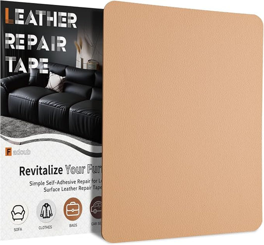 Fadoub Leather Repair Patch Tape Self-Adhesive, 8x11In Heavy Duty Vinyl Patch, Leather Repair Kit for Furniture, Sofa, Couch, Office Chair, Car Seat, Car Interior(Khaki)
