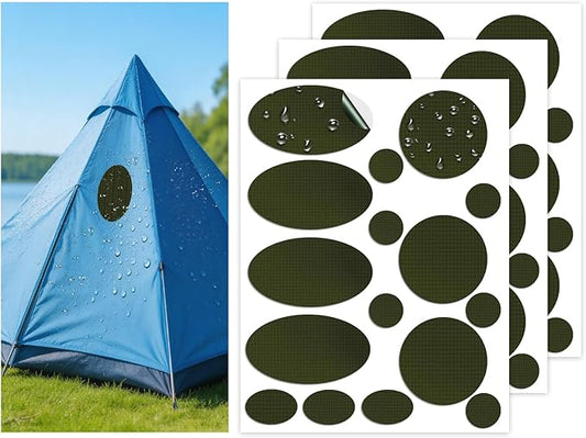 Waterproof Self-Adhesive Nylon Fabric Repair Tape - Tent Repair Kit,48pcs Fabric Patches for Tent, Jacket, Clothes, Puffer Down Jacket,Sleeping Bag, Outdoor Gear Tenacious Repairs Tape, Army Green