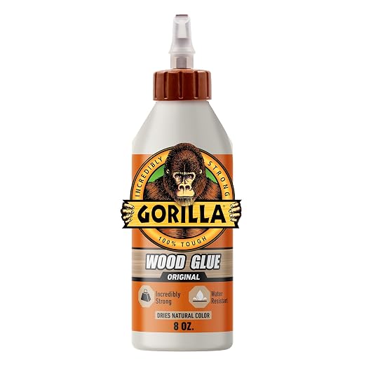 Gorilla Wood Glue, 8 oz., Water Resistant PVA Wood Glue for Indoor & Outdoor Projects, Fast Clamp, Natural Color, Paintable & Sandable