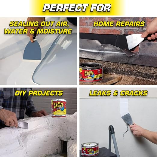 Flex Paste, Waterproof Paintable Putty, Spackle Sealant, Fill Gaps Cracks Holes - Block Out Water and Air - UV Resistant - Walls, Drywall, EPDM, Concrete, Roof, RV Repairs, White, Cartridge