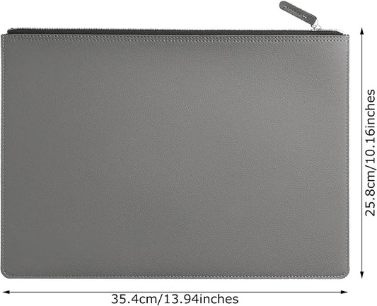 PU Leather A4 File Folder Zipper Document Holder Envelope Folder Case for Receipt Contract (Gray)