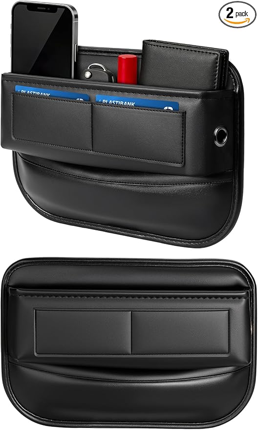2 Pack Car Universal Fit Seat Gap Filler Organizer, Premium Leather Front Car Gap Filler, Center Console Seat Side Organizer with Card Slots for Car, SUV Truck, Easy Access to Phone, Sunglasses, Key