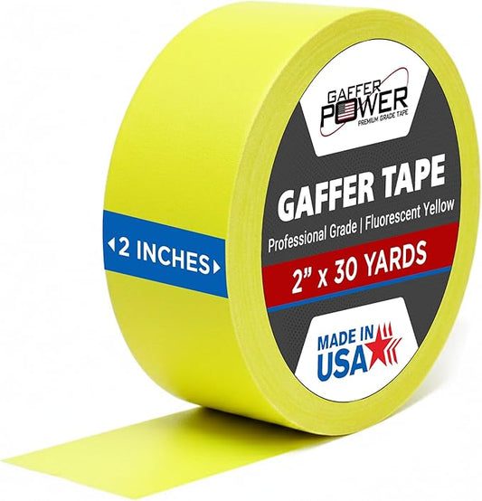 Gaffer Power Fluorescent Yellow Gaffer Tape 2 Inch x 30 Yards – High Visibility, Non-Reflective, Professional Grade Cloth Tape for Stage, Marking & Cable Management – Made in USA