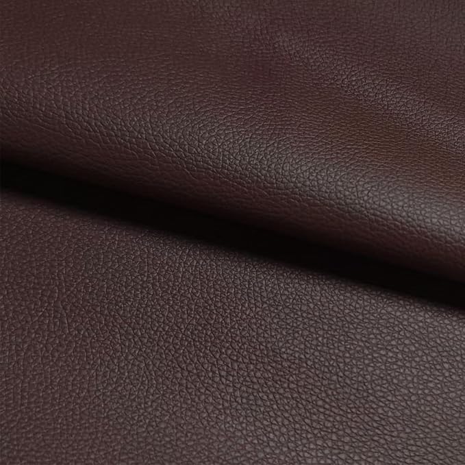 Brown Faux Leather Fabric 19"x54" – Waterproof Lychee Grain Vinyl Fabric with Mesh Backing for Upholstery, Sewing, Handbags, Furniture Repair & DIY Crafts
