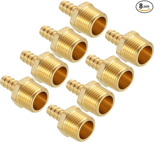 Pack of 8 Brass Hose Barb Fittings 3/8" Hose Barb to 1/2" NPT Male Fittings