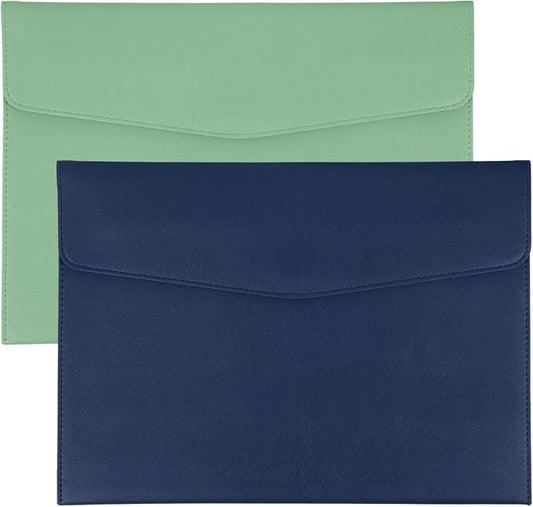 PATIKIL 2Pcs PU Leather A4 File Folder, Document Holder Envelope Waterproof Napa Texture Filing Organizer Portfolio Folder Case with Magnetic Snap Closure for Home Office, Green, Navy Blue