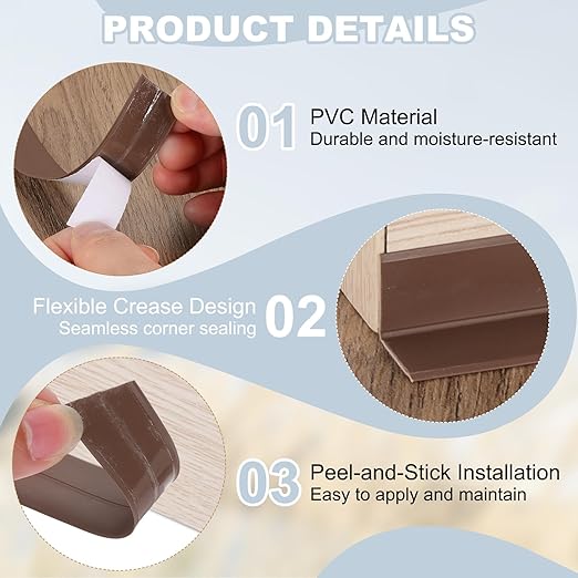 PATIKIL 1" x 16.4 ft Caulk Tape, Caulk Strips PVC Self Adhesive Caulking Tape Waterproof Edge Protectors for Bathroom Accessories Kitchen Countertop, Brown