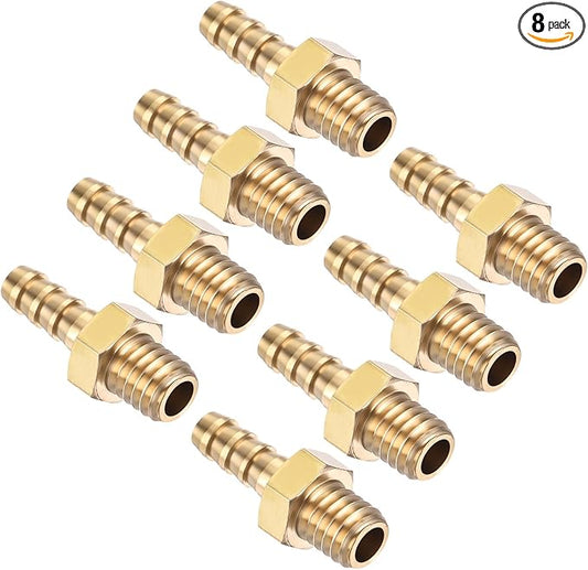 Pack of 8 Brass Hose Barb Fittings Adapter Connector 4mm Hose Barb to M6x1 Male Fittings for Home Machines, Massage Bathtubs, and Irrigation Systems