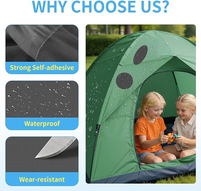 Waterproof Self-Adhesive Nylon Patches for Tent Repair Kit, 24pcs Outdoor Gear Tenacious Repair Tape, Fabric Patches for Clothes, Down Puffer Jacket, Tent, Sleeping Bag, Backpack, Dark Gray