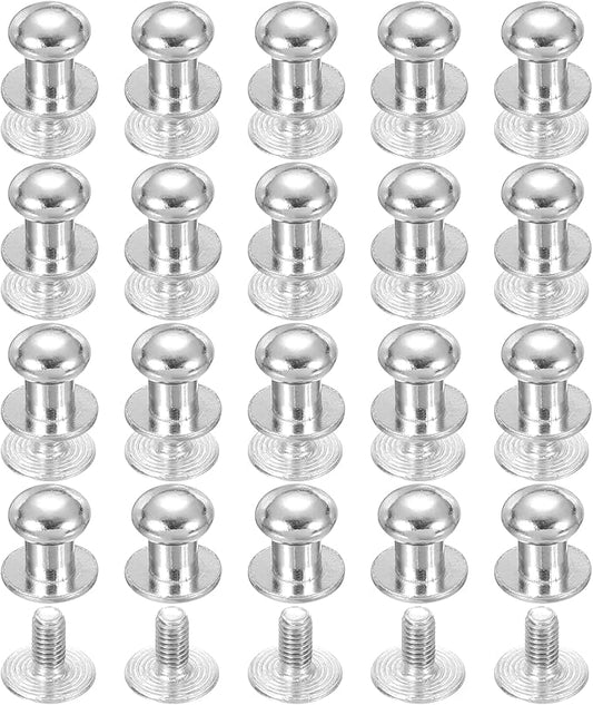 PATIKIL 7 mm Leather Rivets, 20 Sets Ball Head Stud Screw Back Round Head Button Chicago Screw Nipple Stud Rivet for Leather DIY Craft Handbag Belt Repairs, Silver Tone