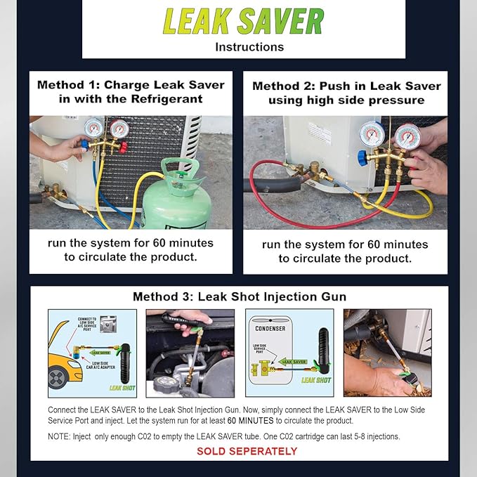 Leak Saver Direct Inject UV - Refrigerant Leak Sealer with Added UV Dye to Detect Large Leaks - for AC, Refrigeration, and Automotive Systems Up to 5 Tons - Compatible with All Refrigerants - 6 Packs