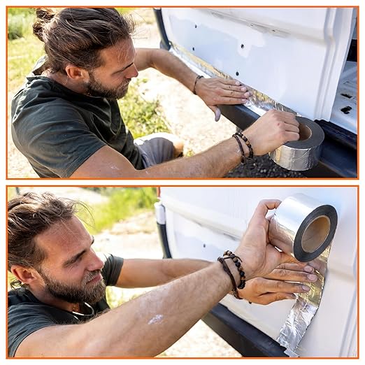 50 Mil Heavy Duty Aluminum Foil Rubber Tape, Waterproof, for Sealing Roof Flashing, and Repairs in Punctures in Trailers, Truck Bodies, Containers, RVs and Campers (6" X 50')